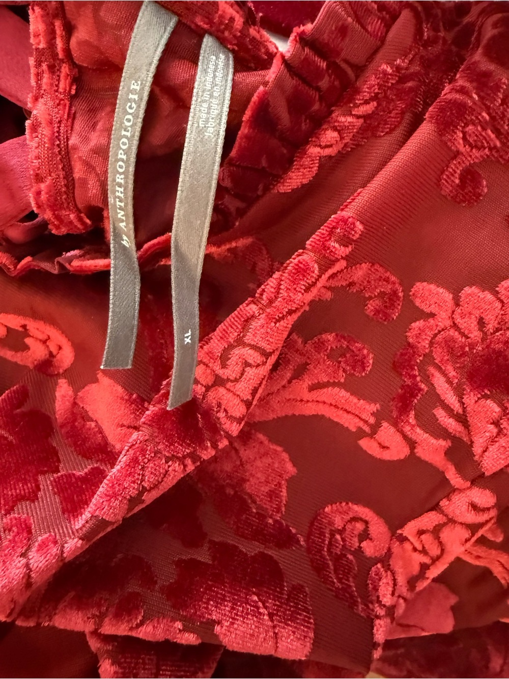 Anthropologie Red Velvet Burnout Long-Sleeve Top - Picture 5 of 5